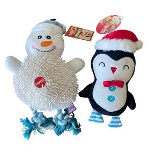 Snowman & Penguin Winter themed Plush Dog Toys Set Stocking Stuffers for dog